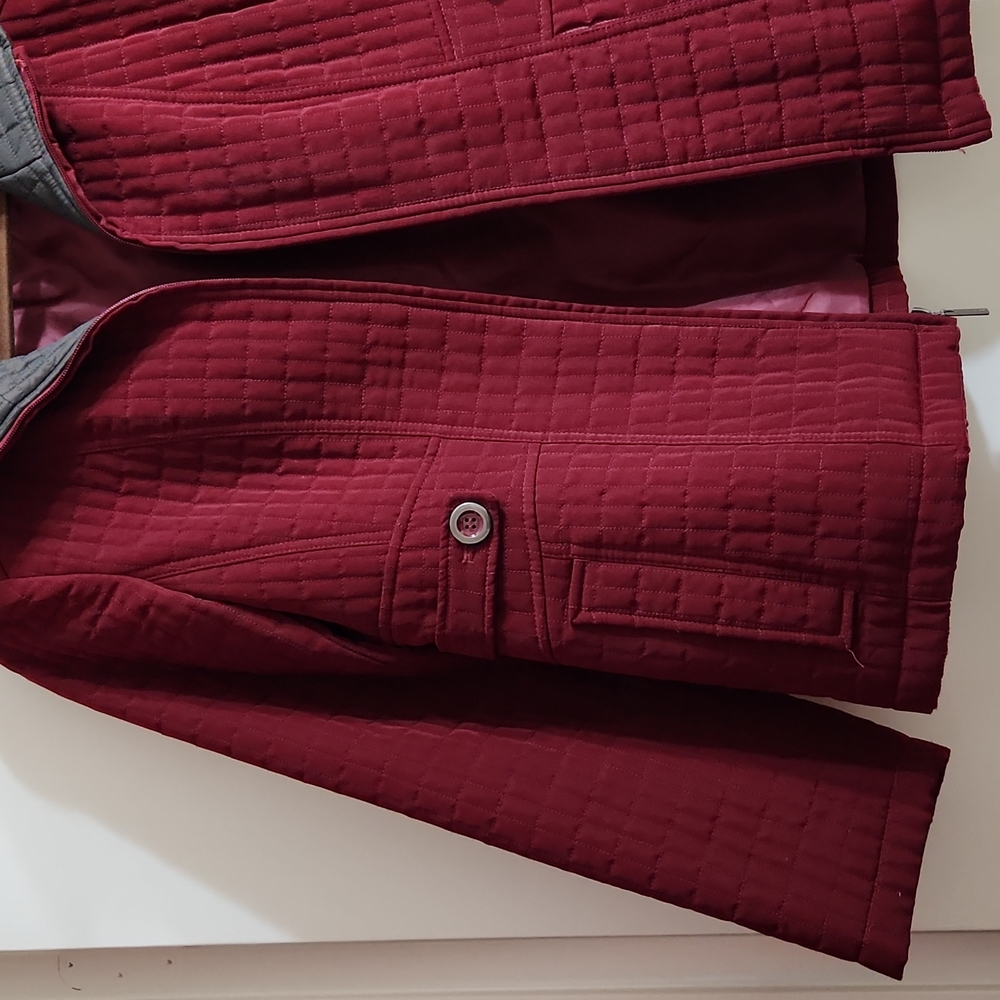 Gallery, Womens, Quilted Zip Coat, Maroon, Red and Pewter - Picture 4 of 14